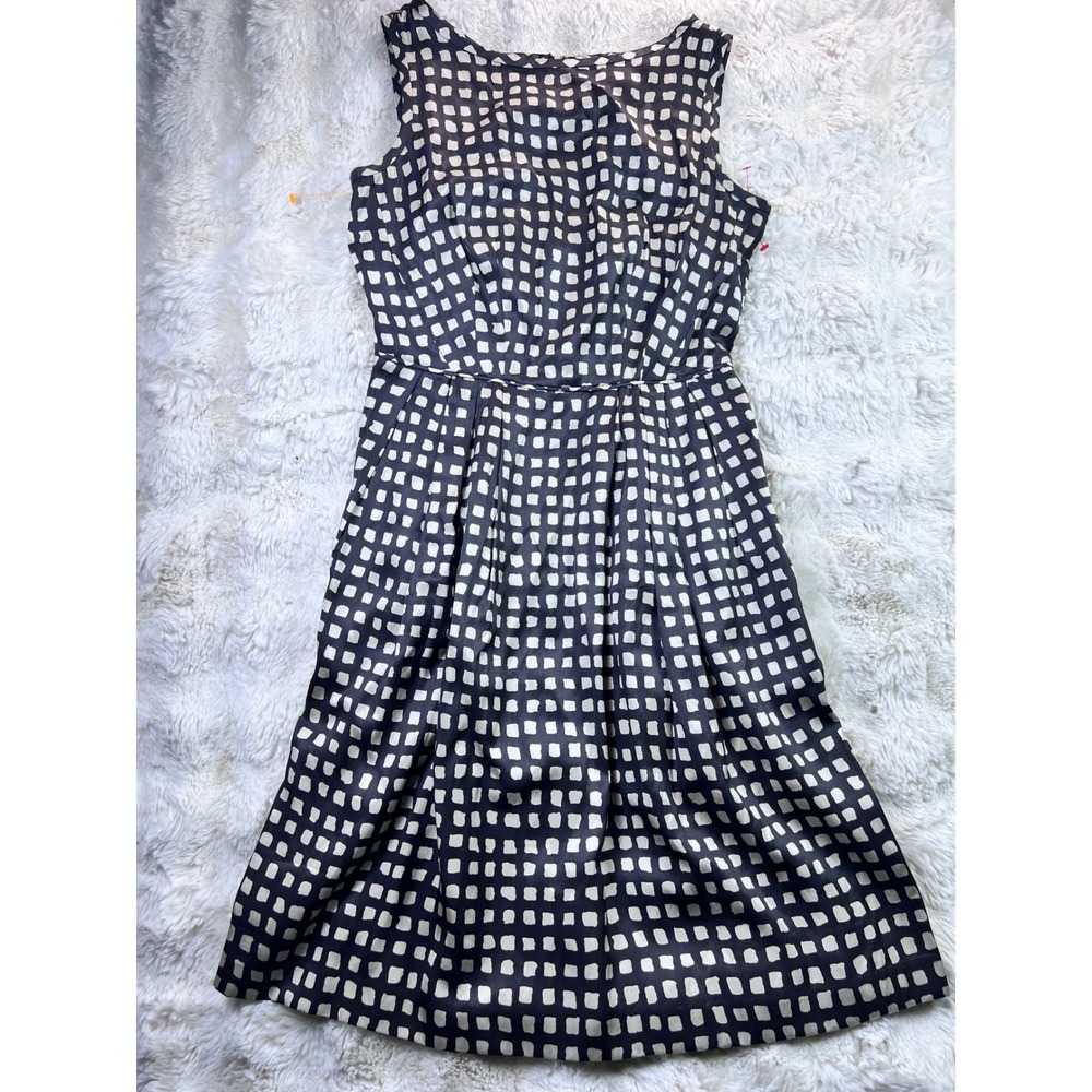 Banana Republic Black White Grid Print Fit Flare Dress Size 4 Sleeveless  A40